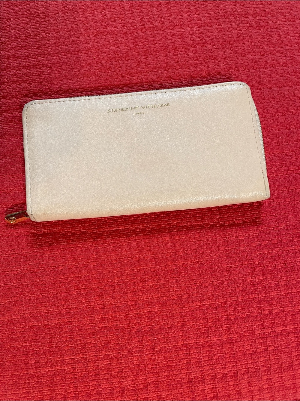 Adrienne Vittadini Cream Zip Wallet with Gold Logo - lots of room!
